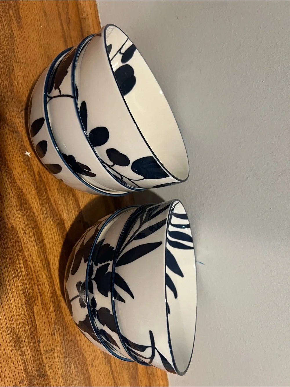 Arbor White Stoneware Bowl Set with Blue Botanical Design - 6 Pieces